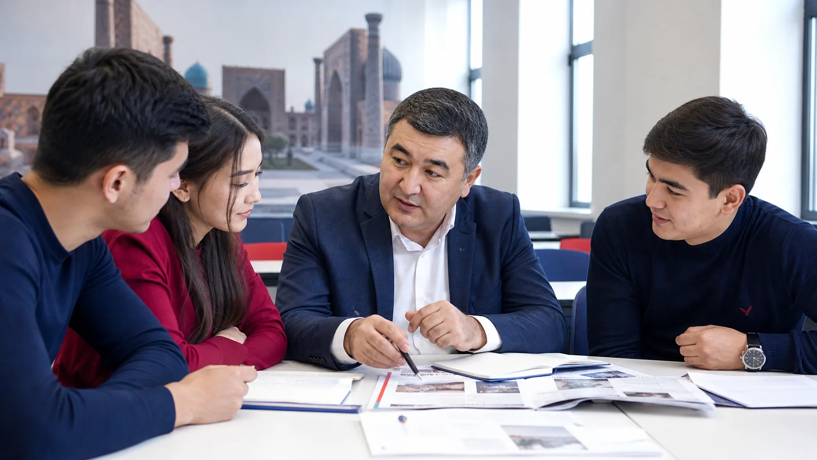 Студенты выбирают курс IELTS в Самарканде вместе с преподавателем